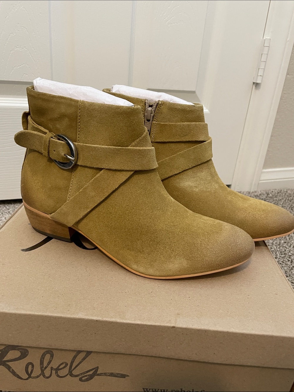 rebels Olive Suede Wrap-Strap Ankle Booties